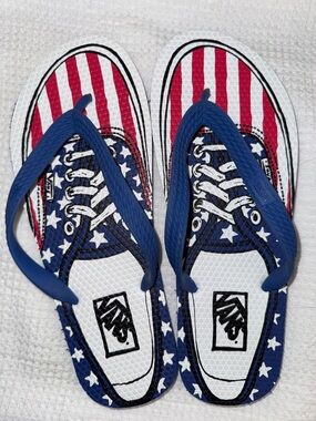 RARE Vans American Flag Patriotic 4th of July Lace-Up Design Mens Flip Flops